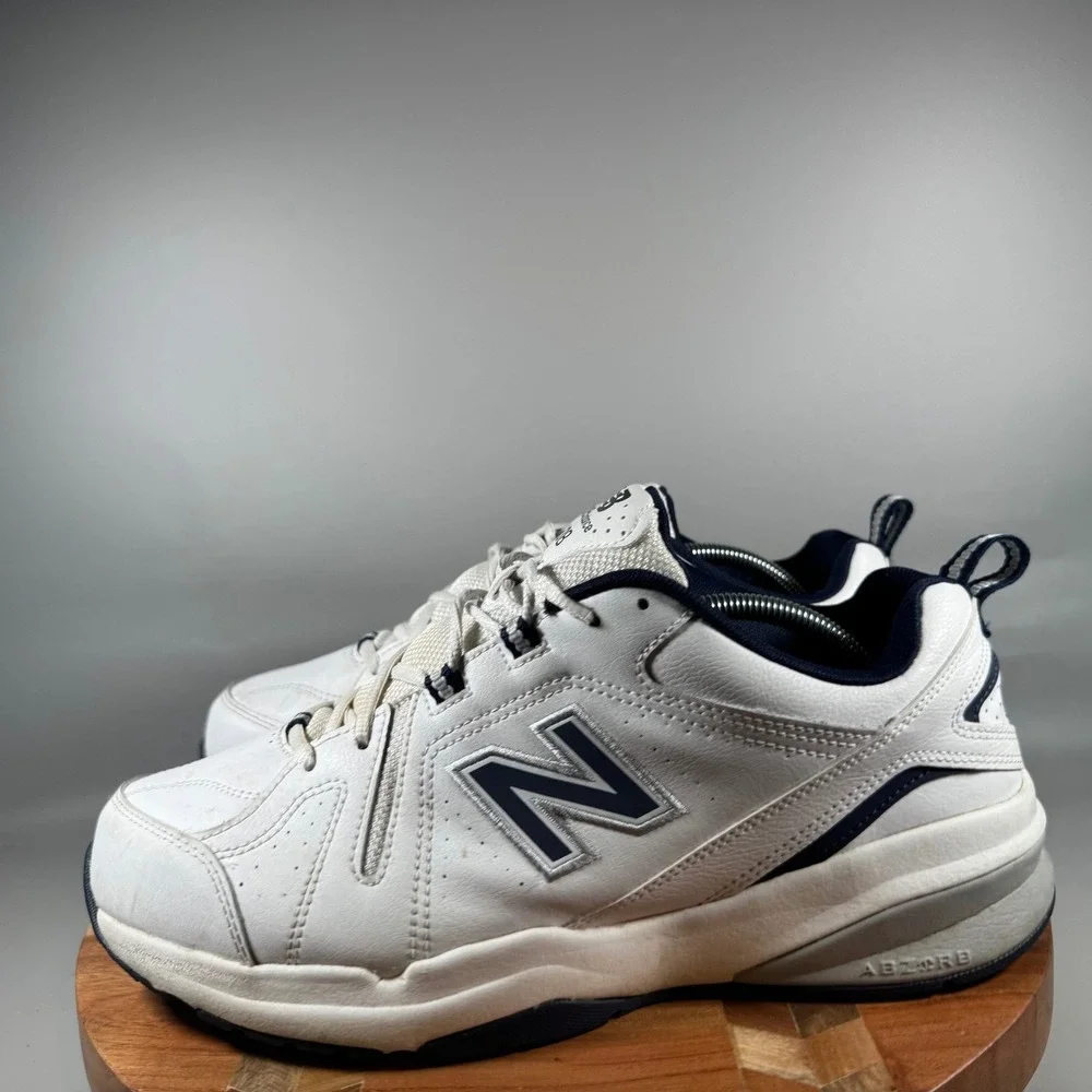 New Balance 608 V5 Mens 10 2E White Navy Leather Training Shoes